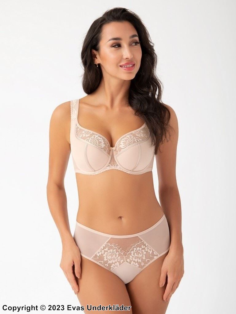Romantic big cup bra, lace inlays, flowers, B to K-cup